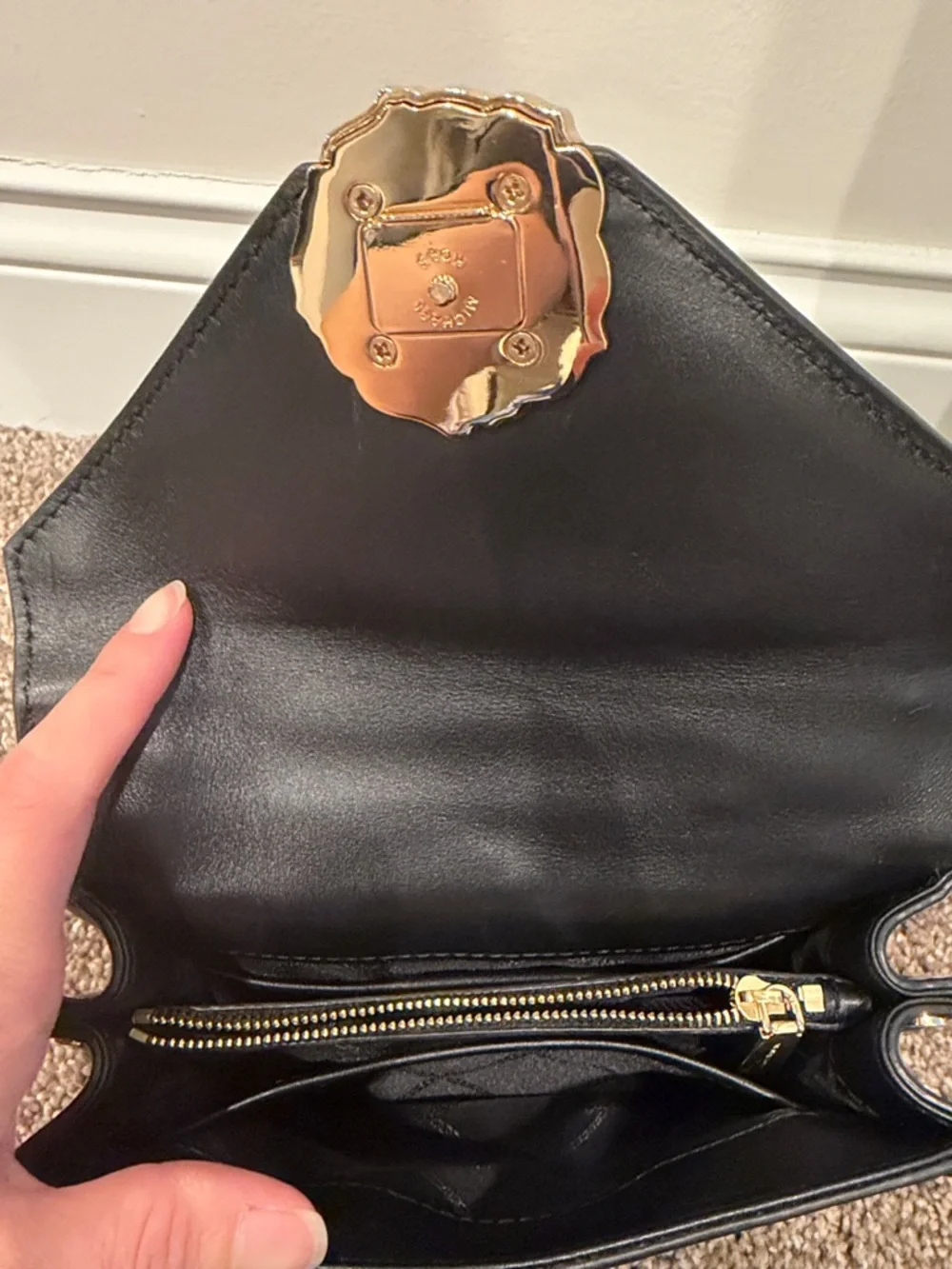 Michael Kors Black Quilted Crossbody with Gold Chain and Floral Medallion - Picture 4 of 10